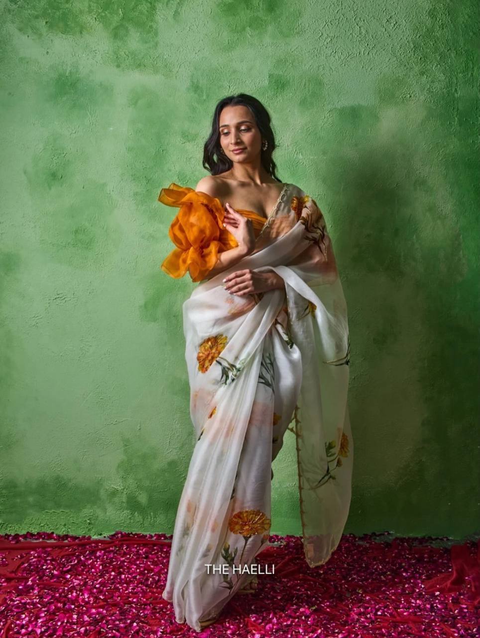 Elegant Floral Printed Tebby Silk Saree with Beads & Katdana Handwork – Designer Party Wear