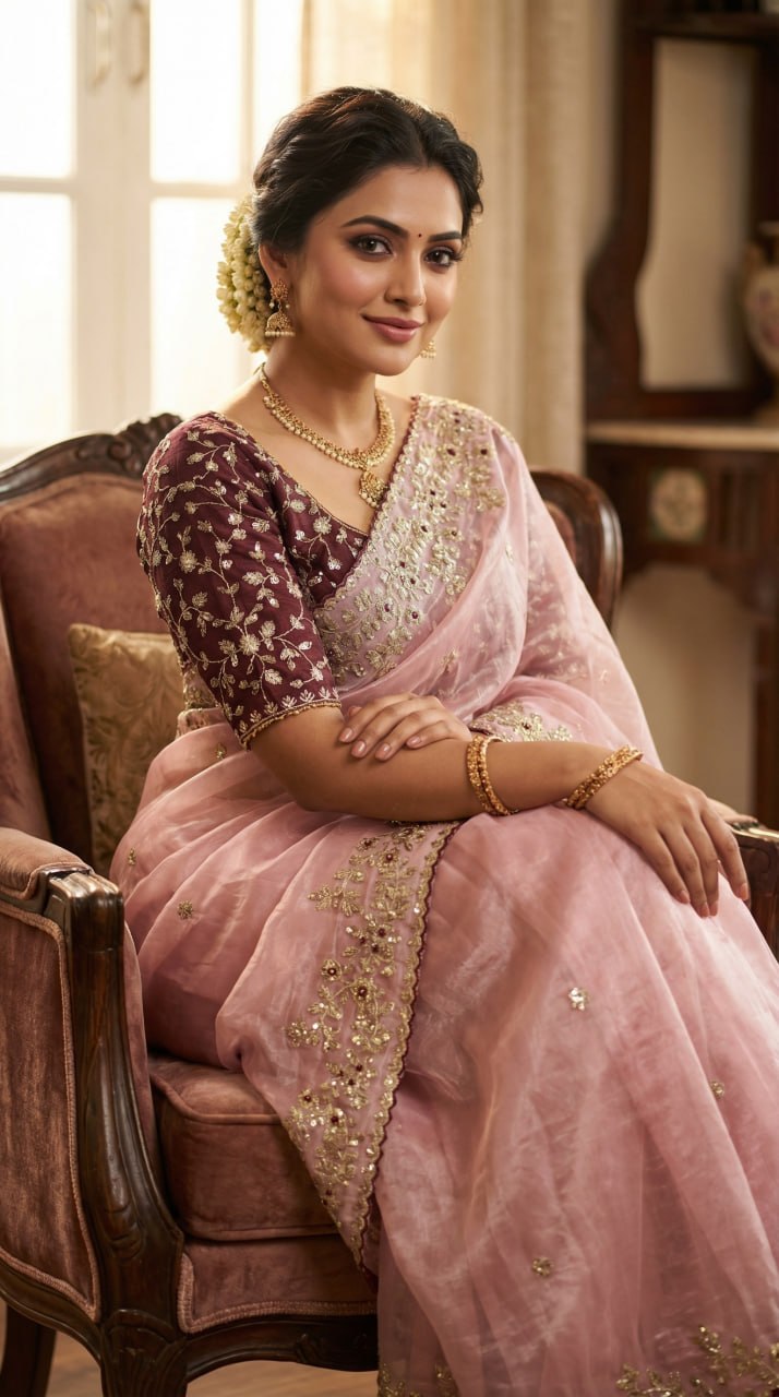Designer Fandy Satin Saree with 3mm Sequins Pallu & Cutwork Border – LIGHT PINK