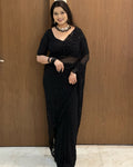 Designer Pure Fox Georgette Saree with Black Beads Work & Cutwork Border