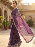 Elegant Pure Soft Net Saree with Original Beads Work & Designer Cutwork Border -WINE