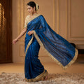Elegant Fandy Satin Saree with Sequins Butti & Designer Lace Border -BLUE