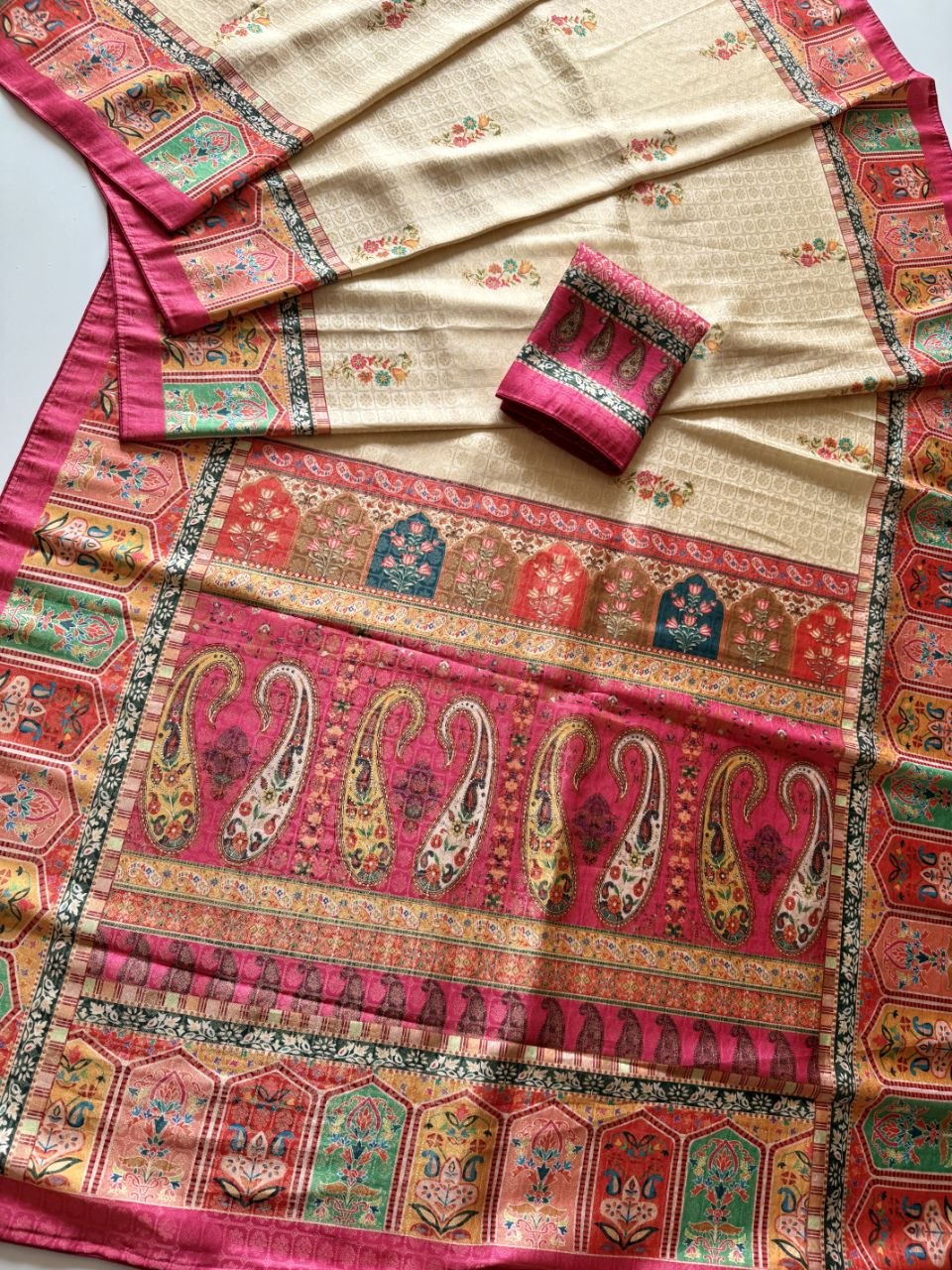 Rajwada Digital Print Saree - PINK AND CREAM