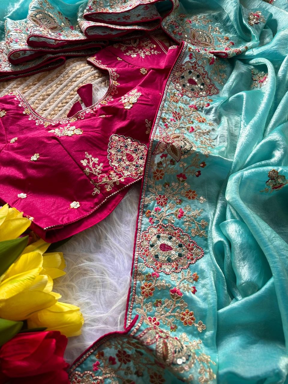 Royal Golden Fandy Silk Saree - SKY