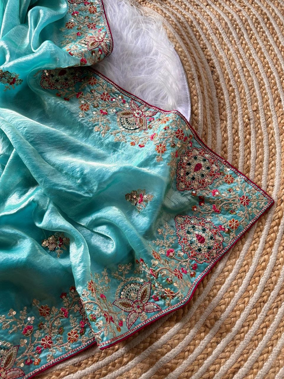 Royal Golden Fandy Silk Saree - SKY