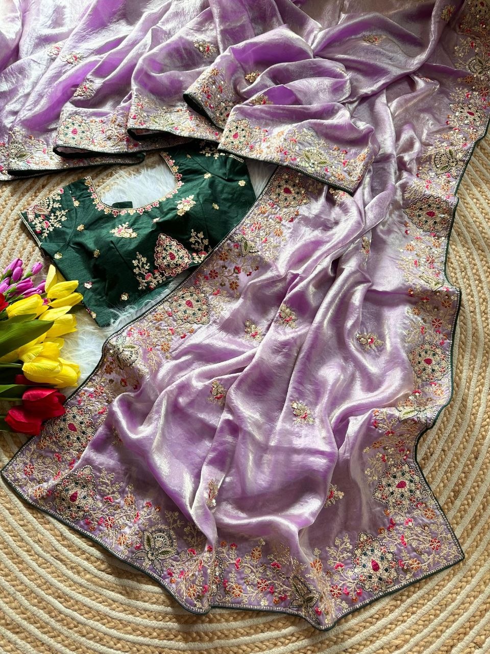 Royal Golden Fandy Silk Saree - PURPLE