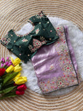 Royal Golden Fandy Silk Saree - PURPLE