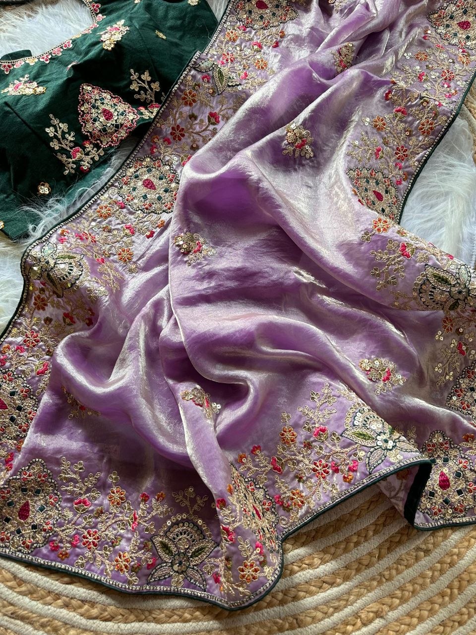 Royal Golden Fandy Silk Saree - PURPLE