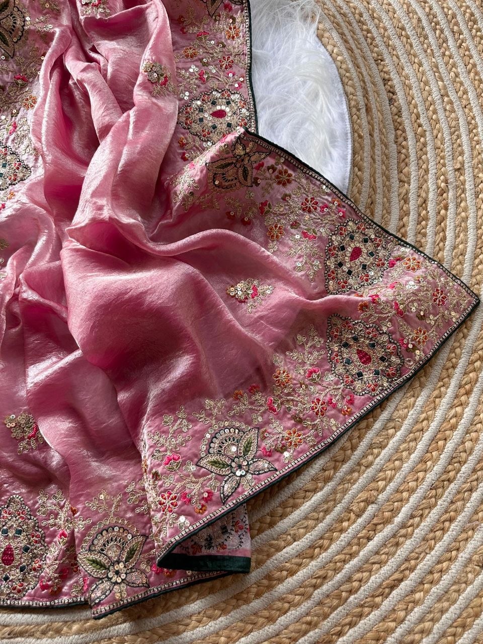 Royal Golden Fandy Silk Saree - PINK