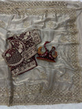 Zarmina Royale Satin Saree-  OFF WHITE