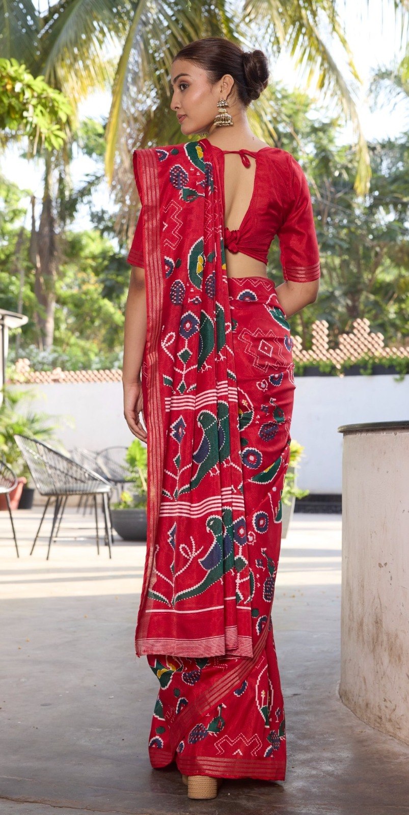 Elegance Premium Soft Tusser Floral Printed Designer Saree with Rich Heavy Weaving Border & Contrast Blouse Piece -RED