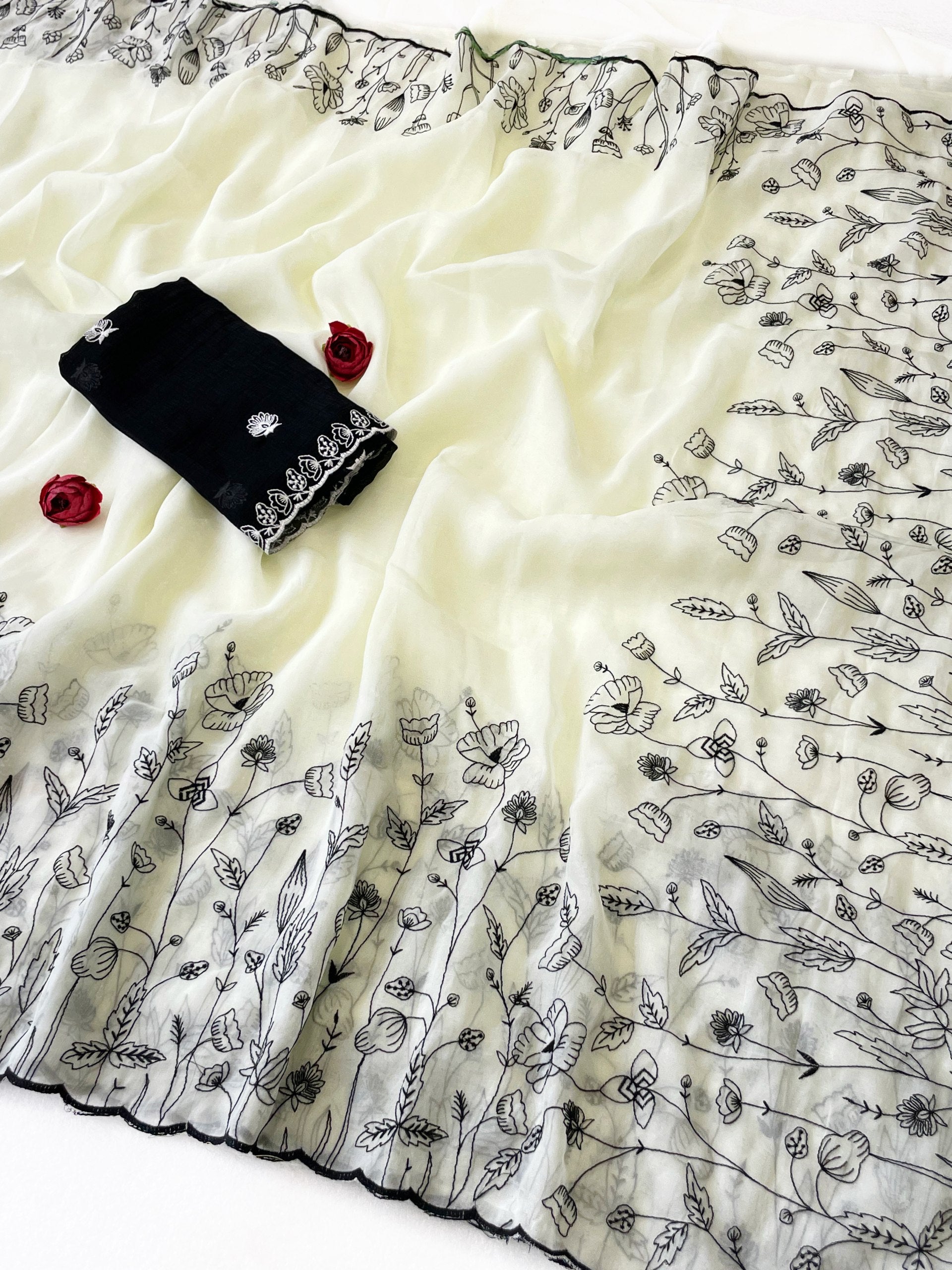 Floral Grace Premium Crunchy Fabric Saree With Rich Thread Embroidery & Designer Pallu