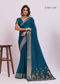 Royal Weaving Chinno Fabric Saree With Floral Pallu & Rich Heavy Border - BLUE