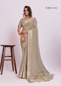 Royal Weaving Chinno Fabric Saree With Floral Pallu & Rich Heavy Border - BEIGE
