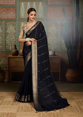Premium Tusser Weaving Saree with Zari Border & Digital Blouse - BLACK