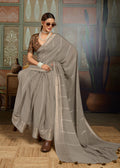 Premium Tusser Weaving Saree with Zari Border & Digital Blouse - BEIGE