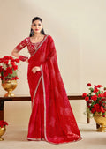 Premium Georgette Bandhani Print Saree with Sequin Embroidery Border & Heavy Designer Blouse - RED
