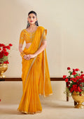 Premium Georgette Bandhani Print Saree with Sequin Embroidery Border & Heavy Designer Blouse - YELLOW