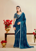 Premium Georgette Bandhani Print Saree with Sequin Embroidery Border & Heavy Designer Blouse - BLUE