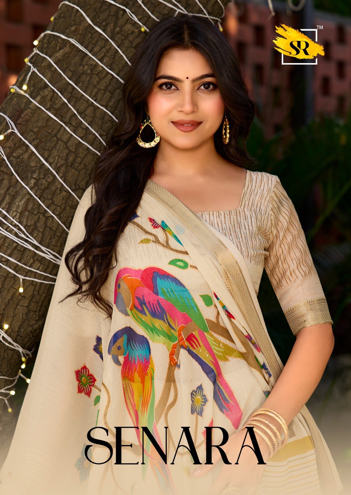 Premium Chinno Viscose Saree with Zari Butti & Parrot Foil Pallu - CREAM