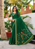 Premium Chinno Viscose Saree with Zari Butti & Parrot Foil Pallu - GREEN