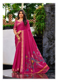 Premium Chinno Viscose Saree with Zari Butti & Parrot Foil Pallu - PINK
