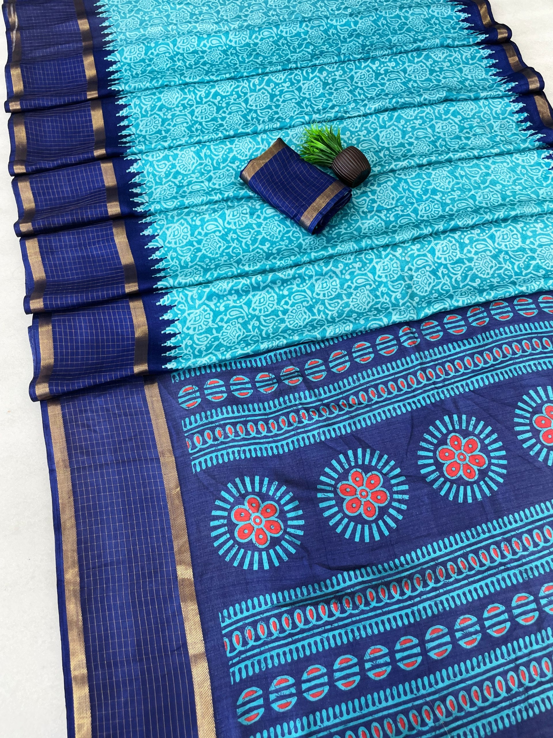 Premium Myrox Bentex Designer Saree - SKY