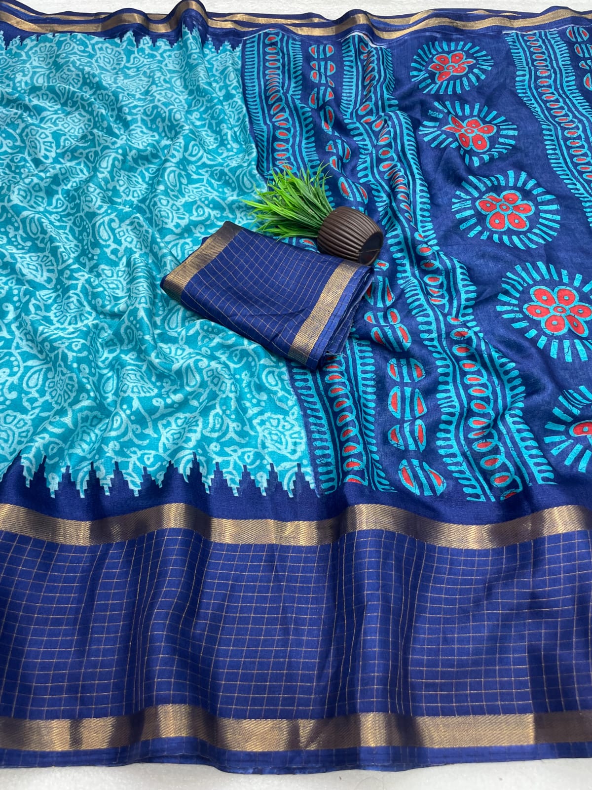 Premium Myrox Bentex Designer Saree - SKY