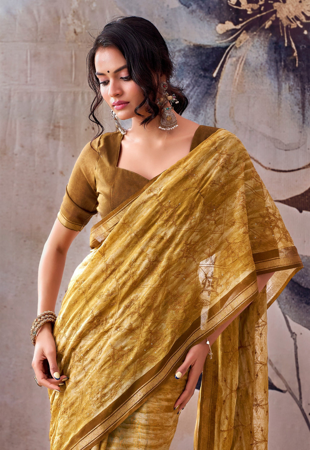 Elegant Floral Designer Saree - YELLOW