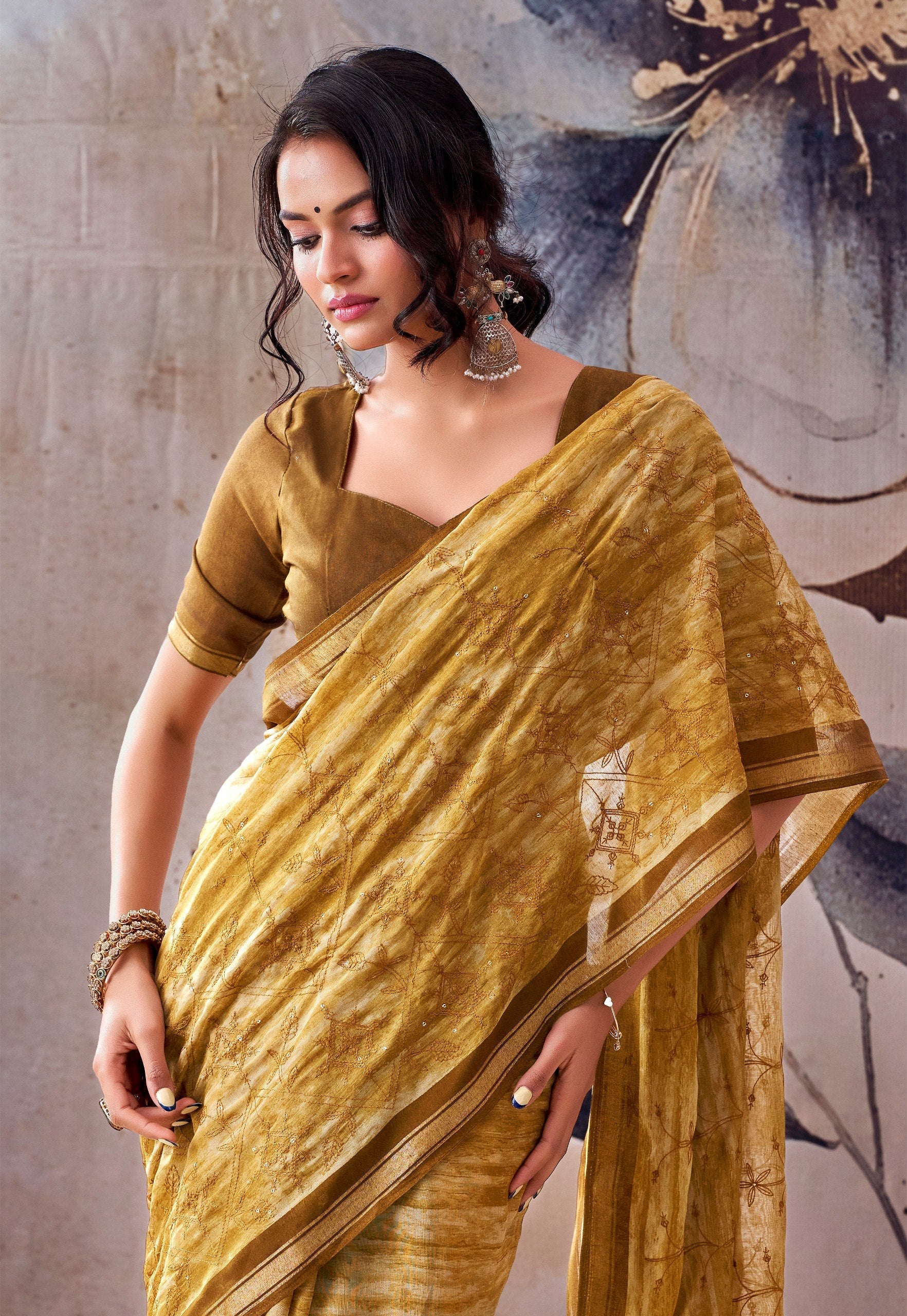 Elegant Floral Designer Saree - YELLOW