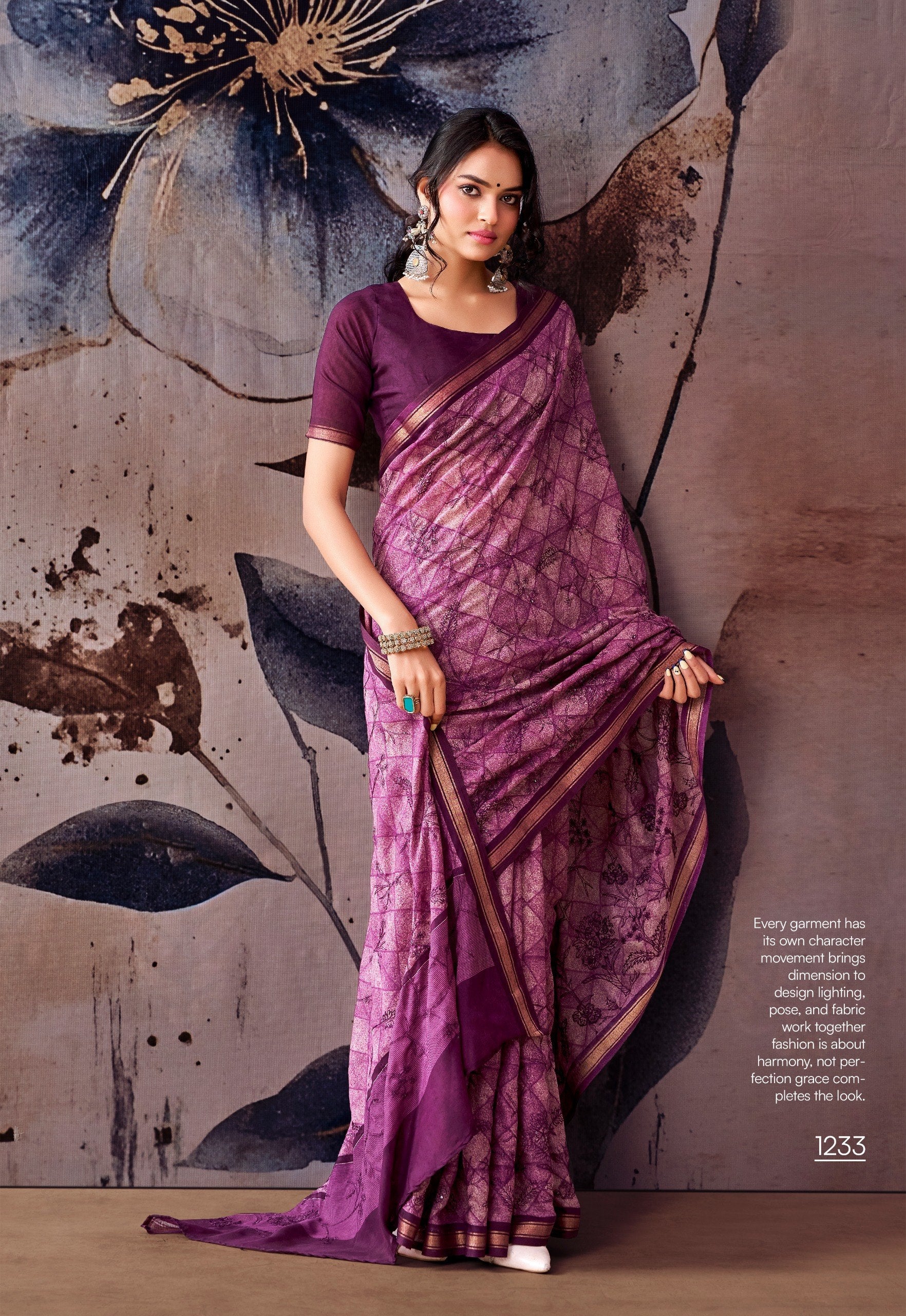 Elegant Floral Designer Saree - WINE