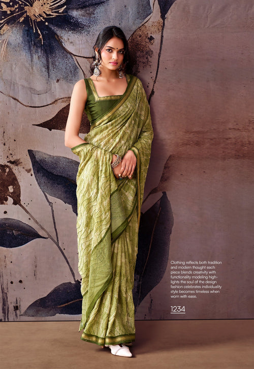Elegant Floral Designer Saree - MAHENDI