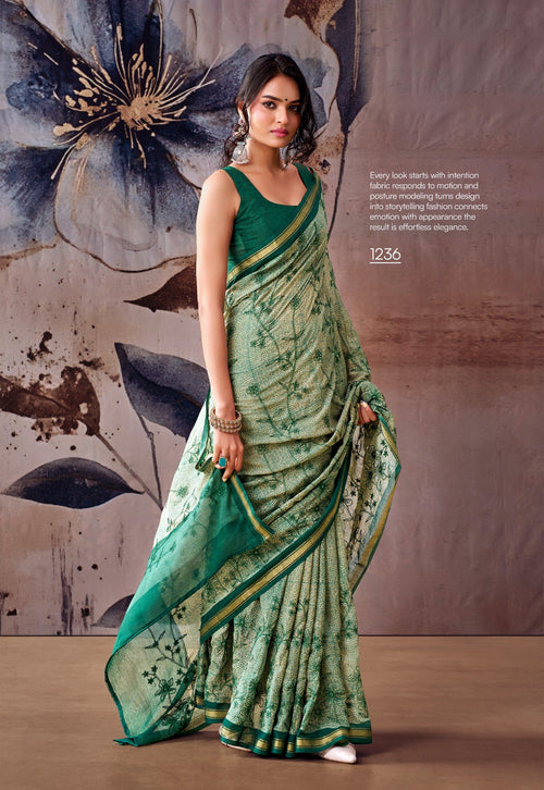Elegant Floral Designer Saree - GREEN