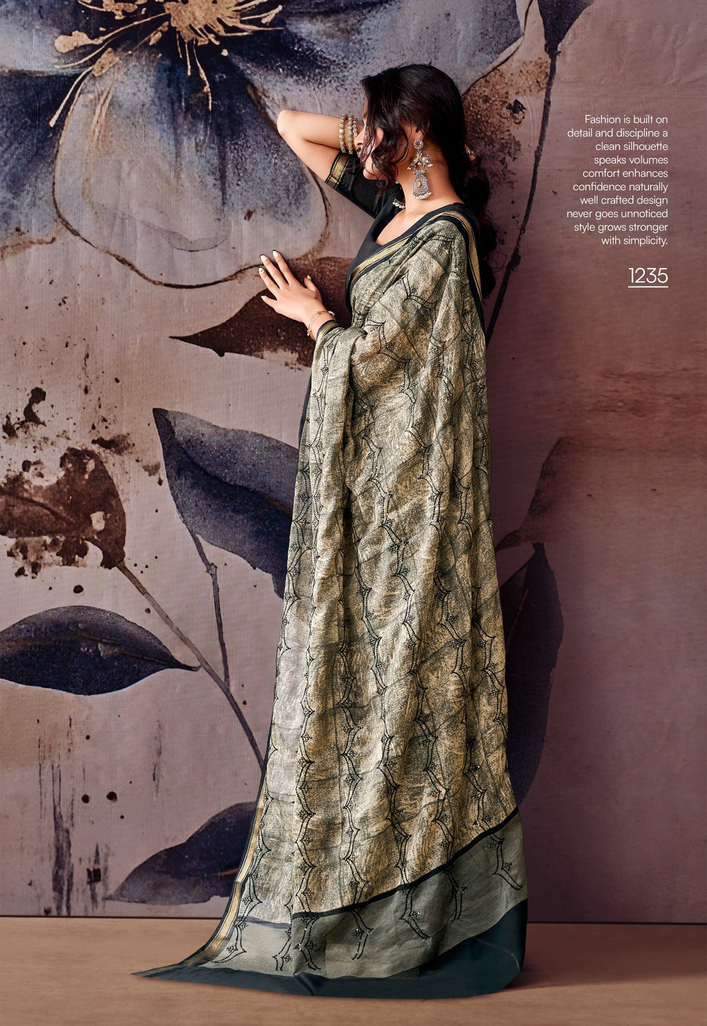 Elegant Floral Designer Saree - BLACK