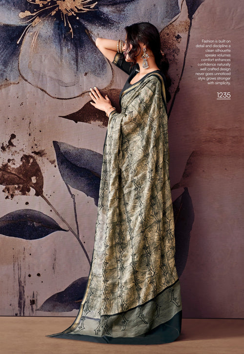 Elegant Floral Designer Saree - BLACK