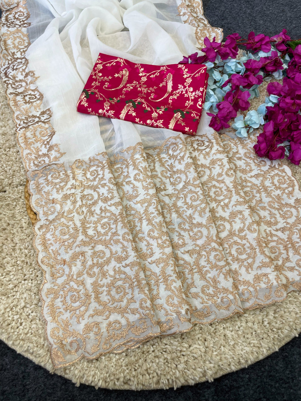Royal Elegance Premium Crunchy Fabric Saree With Zari Embroidery Border & Designer Woven Blouse