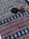 Zarika  ajrakh Mirror Silk Saree - BLUE