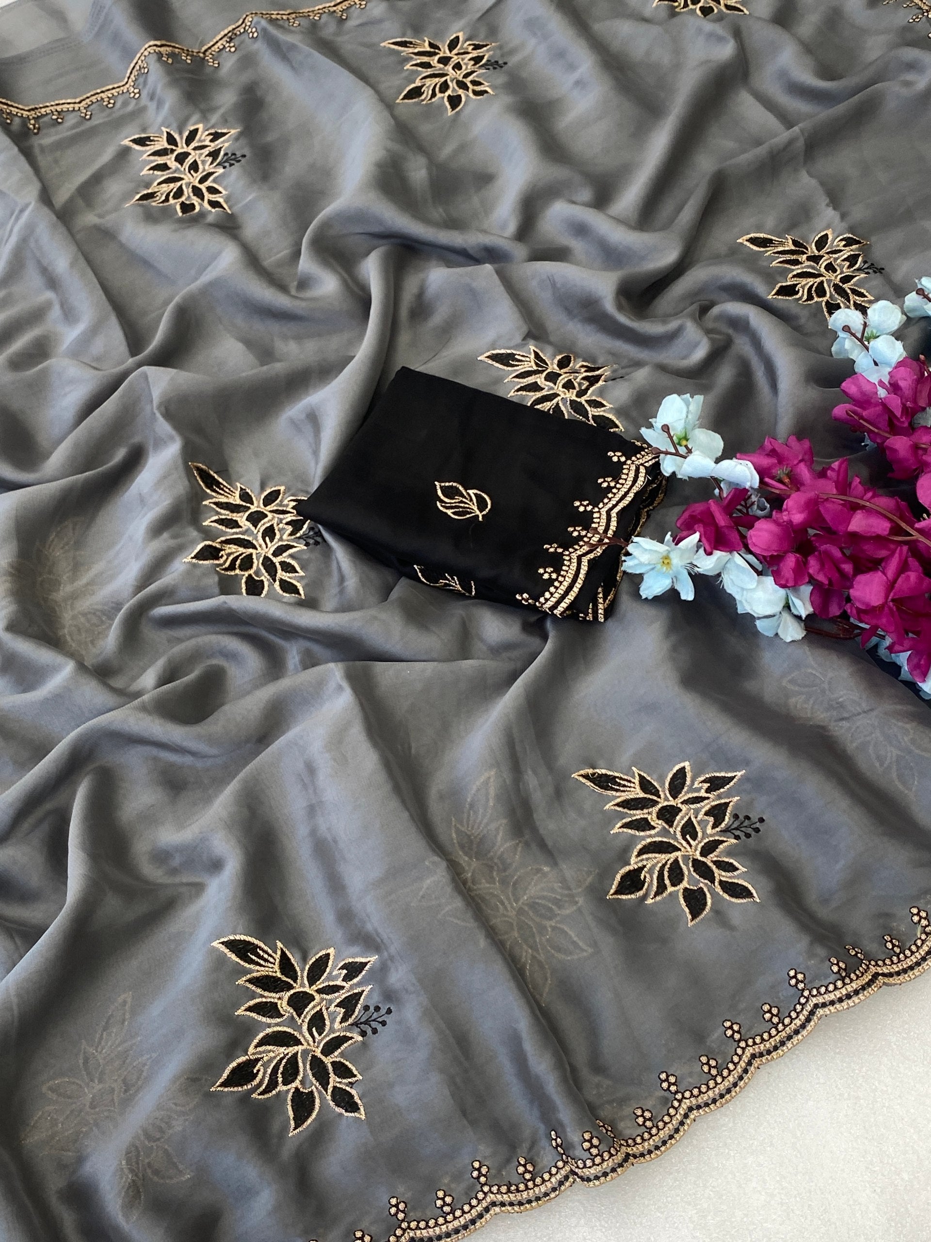 Padmashree Floral Rangoli Saree - GREY