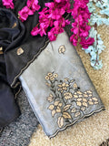 Elegance Premium Rangoli Silk Saree with Floral Zari Embroidery & Designer Blouse - GREY
