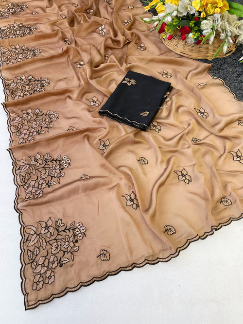 Elegance Premium Rangoli Silk Saree with Floral Zari Embroidery & Designer Blouse - GOLD YELLOW