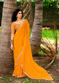 Premium Georgette Leheriya Mothda Print Saree with Embroidery Sequence Lace Border & Designer Blouse Piece - YELLOW