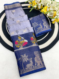 Elegant Two-Tone Floral Moss Mellow Saree with Jacquard Border & Designer Blouse - BLUE