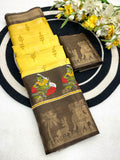 Elegant Two-Tone Floral Moss Mellow Saree with Jacquard Border & Designer Blouse - YELLOW