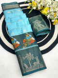 Elegant Two-Tone Floral Moss Mellow Saree with Jacquard Border & Designer Blouse - SKY