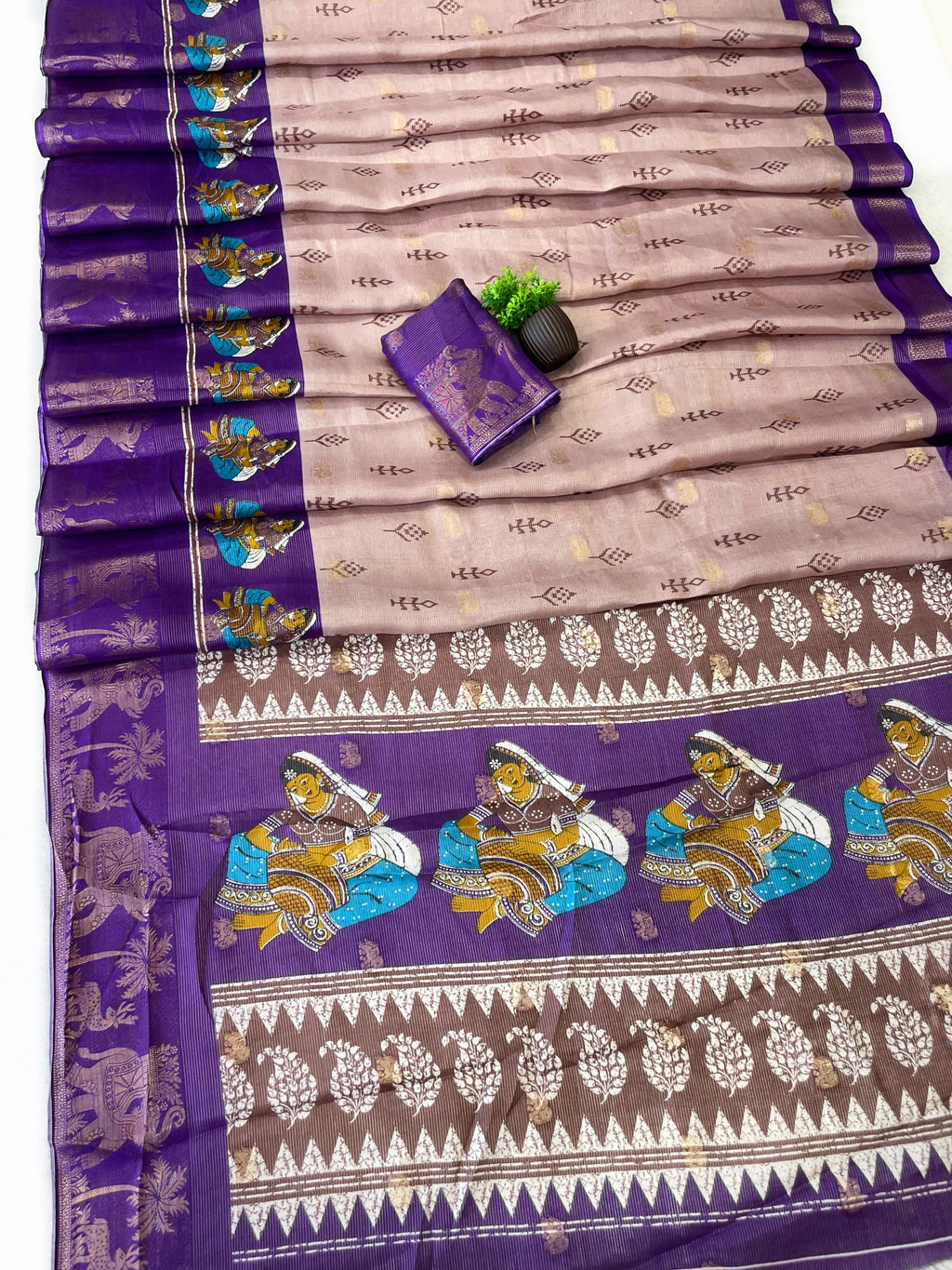 Elegant Two-Tone Floral Moss Mellow Saree with Jacquard Border & Designer Blouse - PURPLE