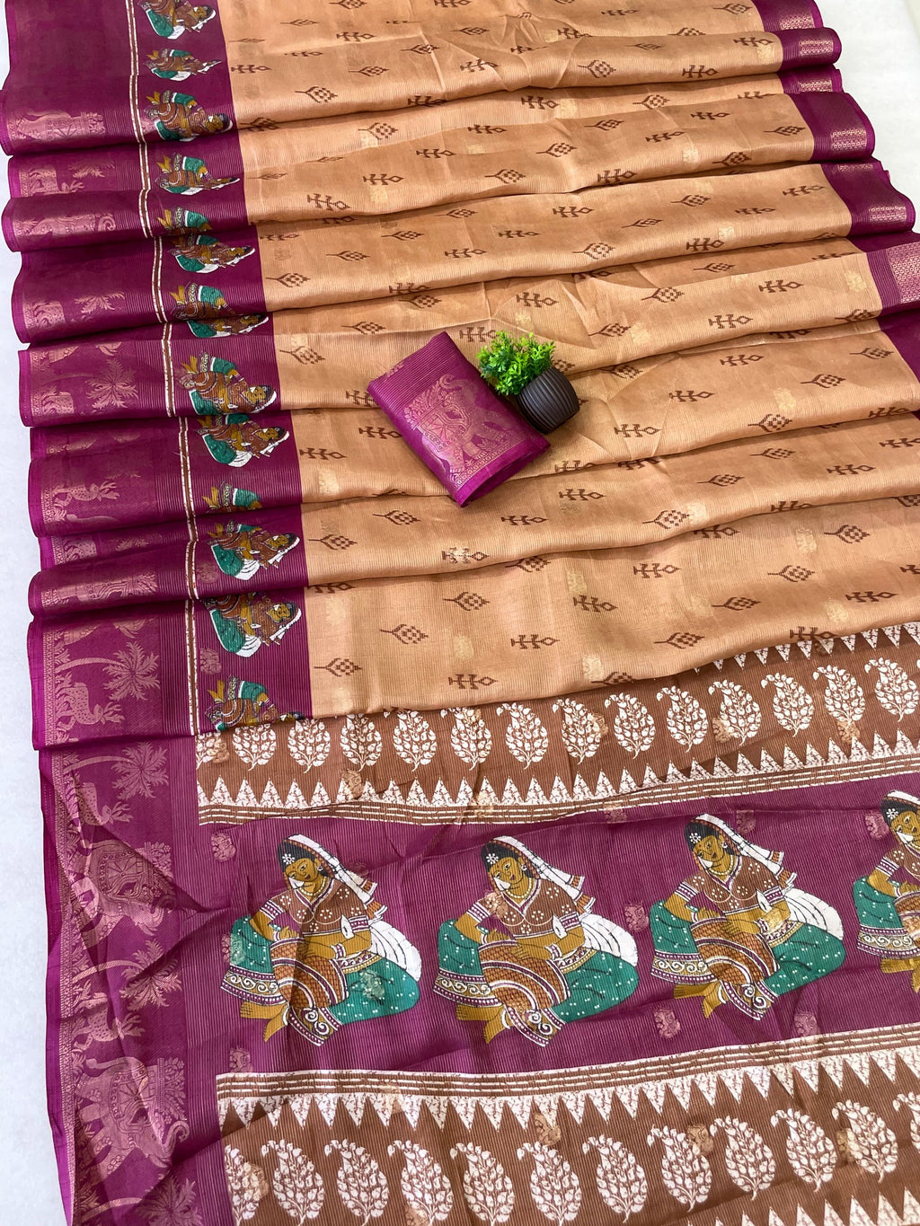 Elegant Two-Tone Floral Moss Mellow Saree with Jacquard Border & Designer Blouse - PINK
