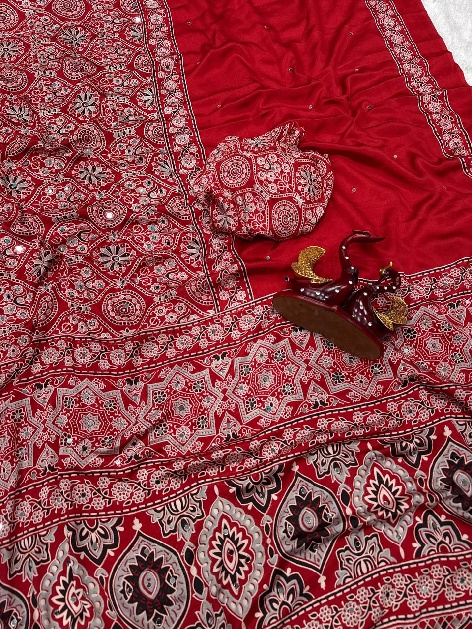 Heritage Ajrakh Glam Saree- RED