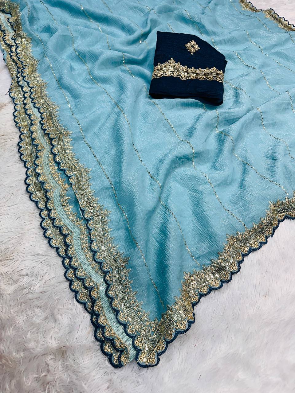 SOFT BEAUTIFUL AND CAPTIVATING DESIGNER SEQUINS EMBROIDERY SAREE