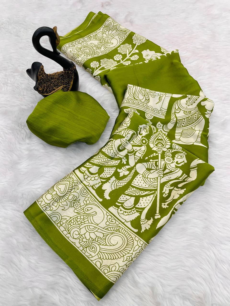 Kalamkari Printed Satin Saree