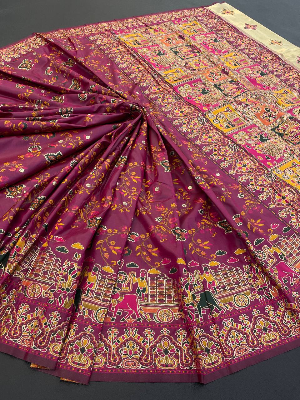 Redolent Rajwadi Pashmina  Saree With Embrocation Blouse Piece