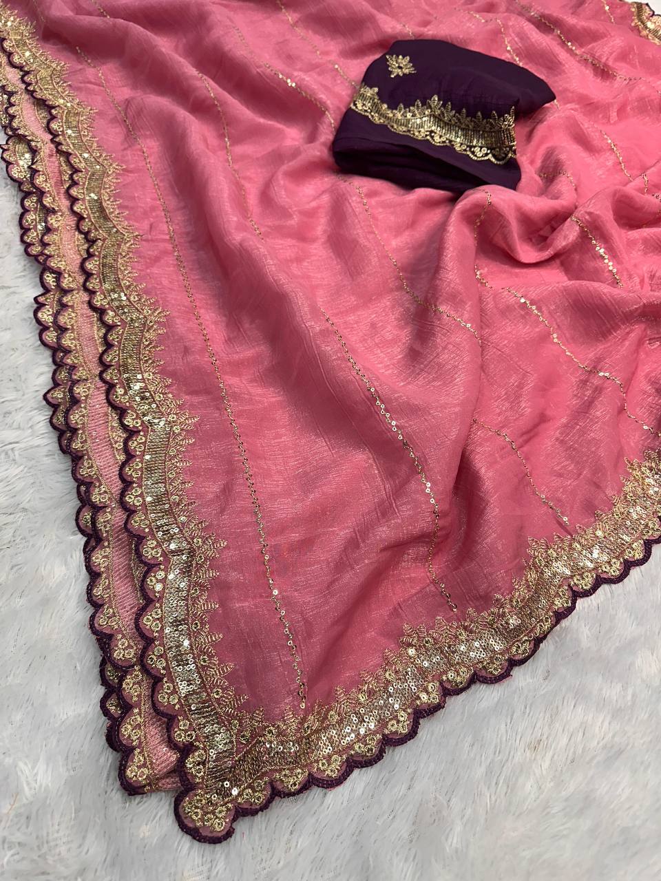 SOFT BEAUTIFUL AND CAPTIVATING DESIGNER SEQUINS EMBROIDERY SAREE